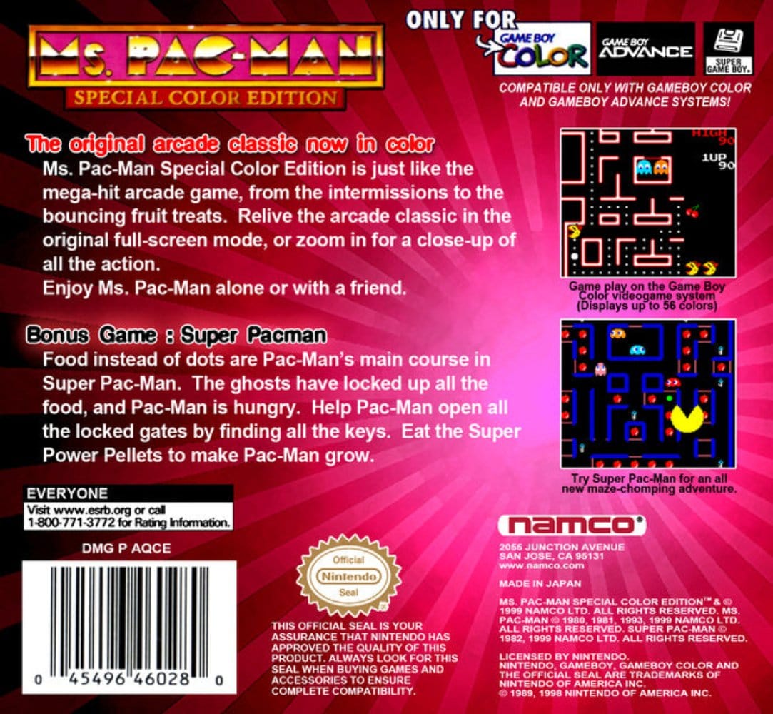 Gameboy Color Pacman Ms. Pac-Man: Special Color Edition Nintendo Game Boy Color – Gandorion ...