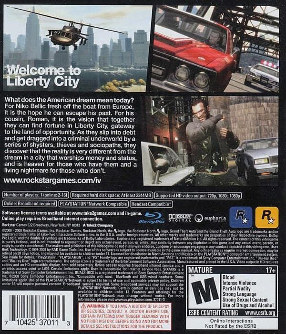 GTA IV – Grand Theft Auto 4 – PS3 – Version FR – Complet – Bon état