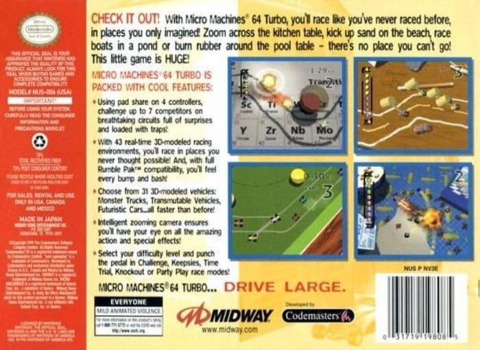 Micro Machines 64 Turbo Nintendo 64 Video Game N64 Gandorion Games