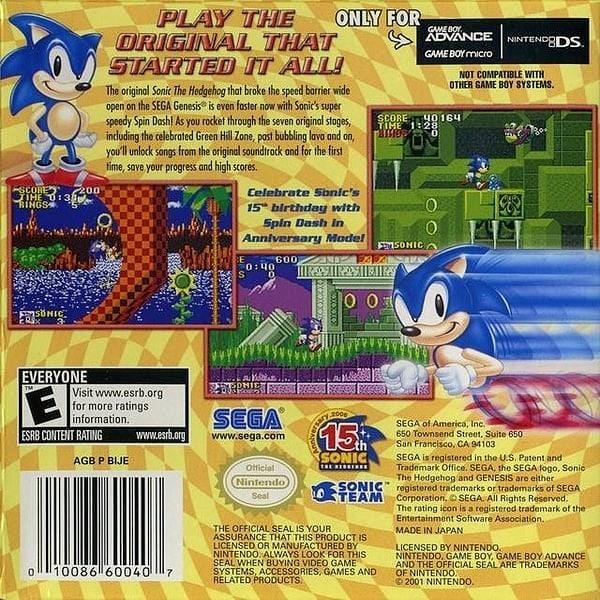 Sonic the Hedgehog Nintendo Game Boy Advance GBA Video Game 